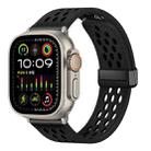 For Apple Watch Ultra 2 49mm Hole Style Folding Buckle PU Leather Watch Band(Black) - 1