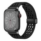 For Apple Watch Series 9 45mm Hole Style Folding Buckle PU Leather Watch Band(Black) - 1