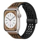 For Apple Watch Series 8 45mm Hole Style Folding Buckle PU Leather Watch Band(Taupe) - 1