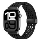 For Apple Watch Series 10 46mm Hole Style Folding Buckle PU Leather Watch Band(Black) - 1