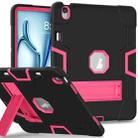 For iPad Air 13 2024 Contrast Color Silicone Acrylic PC Tablet Case with Holder(Black Rose Red) - 1