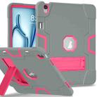 For iPad Air 13 2024 Contrast Color Silicone Acrylic PC Tablet Case with Holder(Grey Rose Red) - 1