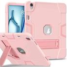 For iPad Air 13 2024 Contrast Color Silicone Acrylic PC Tablet Case with Holder(Rose Gold) - 1