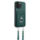 For iPhone 15 Pro Max R20 Crossbody Rope Ring Card Holder Phone Case(Green) - 3