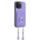 For iPhone 15 Pro Max R20 Crossbody Rope Ring Card Holder Phone Case(Purple) - 3