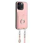 For iPhone 15 Pro R20 Crossbody Rope Ring Card Holder Phone Case(Pink) - 3