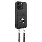 For iPhone 15 Pro R20 Crossbody Rope Ring Card Holder Phone Case(Black) - 3