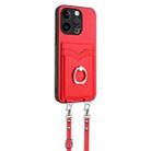 For iPhone 15 Pro R20 Crossbody Rope Ring Card Holder Phone Case(Red) - 3