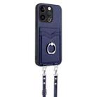 For iPhone 15 Pro R20 Crossbody Rope Ring Card Holder Phone Case(Blue) - 3