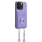 For iPhone 15 Pro R20 Crossbody Rope Ring Card Holder Phone Case(Purple) - 3