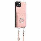 For iPhone 15 Plus R20 Crossbody Rope Ring Card Holder Phone Case(Pink) - 3