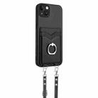 For iPhone 15 Plus R20 Crossbody Rope Ring Card Holder Phone Case(Black) - 3