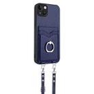 For iPhone 15 Plus R20 Crossbody Rope Ring Card Holder Phone Case(Blue) - 3