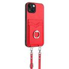 For iPhone 15 R20 Crossbody Rope Ring Card Holder Phone Case(Red) - 3