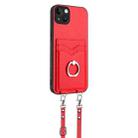 For iPhone 14 Plus R20 Crossbody Rope Ring Card Holder Phone Case(Red) - 3