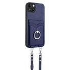 For iPhone 14 Plus R20 Crossbody Rope Ring Card Holder Phone Case(Blue) - 3