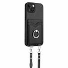 For iPhone 14 R20 Crossbody Rope Ring Card Holder Phone Case(Black) - 3