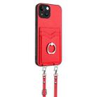 For iPhone 14 R20 Crossbody Rope Ring Card Holder Phone Case(Red) - 3