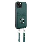 For iPhone 14 R20 Crossbody Rope Ring Card Holder Phone Case(Green) - 3