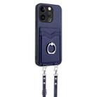 For iPhone 14 Pro R20 Crossbody Rope Ring Card Holder Phone Case(Blue) - 3