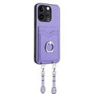 For iPhone 14 Pro R20 Crossbody Rope Ring Card Holder Phone Case(Purple) - 3