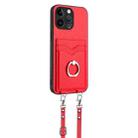 For iPhone 14 Pro Max R20 Crossbody Rope Ring Card Holder Phone Case(Red) - 3