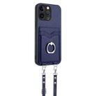 For iPhone 14 Pro Max R20 Crossbody Rope Ring Card Holder Phone Case(Blue) - 3