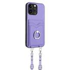 For iPhone 14 Pro Max R20 Crossbody Rope Ring Card Holder Phone Case(Purple) - 3