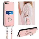 For iPhone SE 2022 / SE 2020 / 8 R20 Crossbody Rope Ring Card Holder Phone Case(Pink) - 1