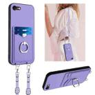 For iPhone SE 2022 / SE 2020 / 8 R20 Crossbody Rope Ring Card Holder Phone Case(Purple) - 1