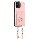 For iPhone 13 Pro Max R20 Crossbody Rope Ring Card Holder Phone Case(Pink) - 3