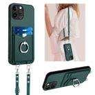 For iPhone 13 Pro Max R20 Crossbody Rope Ring Card Holder Phone Case(Green) - 1