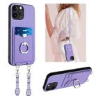 For iPhone 13 Pro Max R20 Crossbody Rope Ring Card Holder Phone Case(Purple) - 1