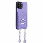 For iPhone 13 Pro Max R20 Crossbody Rope Ring Card Holder Phone Case(Purple) - 3