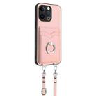 For iPhone 13 Pro R20 Crossbody Rope Ring Card Holder Phone Case(Pink) - 3