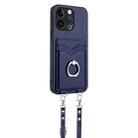 For iPhone 13 Pro R20 Crossbody Rope Ring Card Holder Phone Case(Blue) - 3