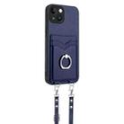 For iPhone 13 R20 Crossbody Rope Ring Card Holder Phone Case(Blue) - 3