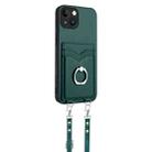 For iPhone 13 R20 Crossbody Rope Ring Card Holder Phone Case(Green) - 3