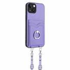 For iPhone 13 R20 Crossbody Rope Ring Card Holder Phone Case(Purple) - 3