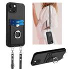 For iPhone 13 mini R20 Crossbody Rope Ring Card Holder Phone Case(Black) - 1