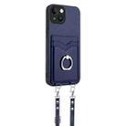 For iPhone 13 mini R20 Crossbody Rope Ring Card Holder Phone Case(Blue) - 3