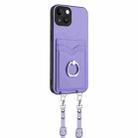 For iPhone 13 mini R20 Crossbody Rope Ring Card Holder Phone Case(Purple) - 3