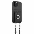 For iPhone 12 Pro Max R20 Crossbody Rope Ring Card Holder Phone Case(Black) - 3