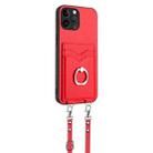 For iPhone 12 Pro Max R20 Crossbody Rope Ring Card Holder Phone Case(Red) - 3