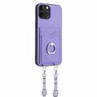 For iPhone 12 Pro Max R20 Crossbody Rope Ring Card Holder Phone Case(Purple) - 3