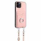 For iPhone 12 Pro R20 Crossbody Rope Ring Card Holder Phone Case(Pink) - 3