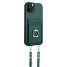 For iPhone 12 Pro R20 Crossbody Rope Ring Card Holder Phone Case(Green) - 3