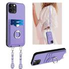 For iPhone 12 Pro R20 Crossbody Rope Ring Card Holder Phone Case(Purple) - 1