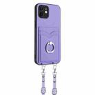 For iPhone 12 mini R20 Crossbody Rope Ring Card Holder Phone Case(Purple) - 3