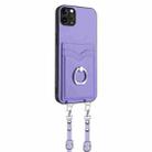 For iPhone 11 Pro Max R20 Crossbody Rope Ring Card Holder Phone Case(Purple) - 3